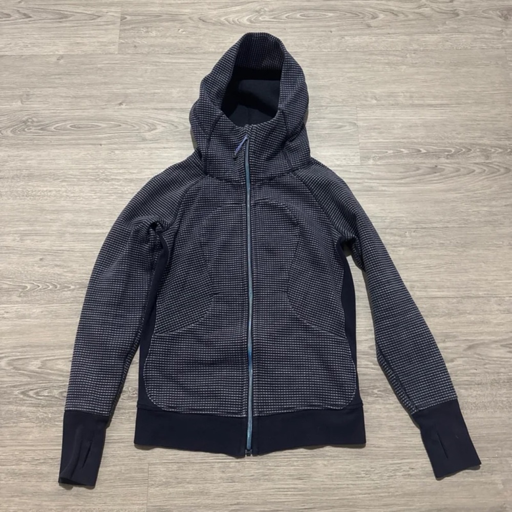 Lululemon Scuba Full-Zip Hoodie Navy/w Pin Dot Pattern Size 6  Excellent Cond.